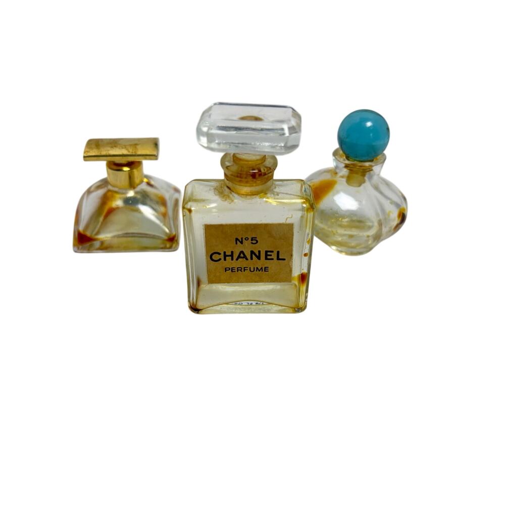 Lot of 3 VTG mini perfume bottles. Chanel No 5, Estee Lauder Spellbound, Empty